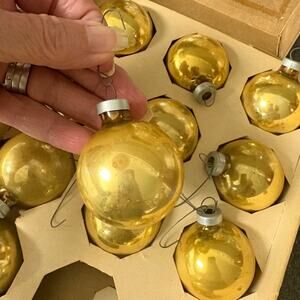 Vintage ESSEX FRANKE Glass Gold Ornaments | Set of 12